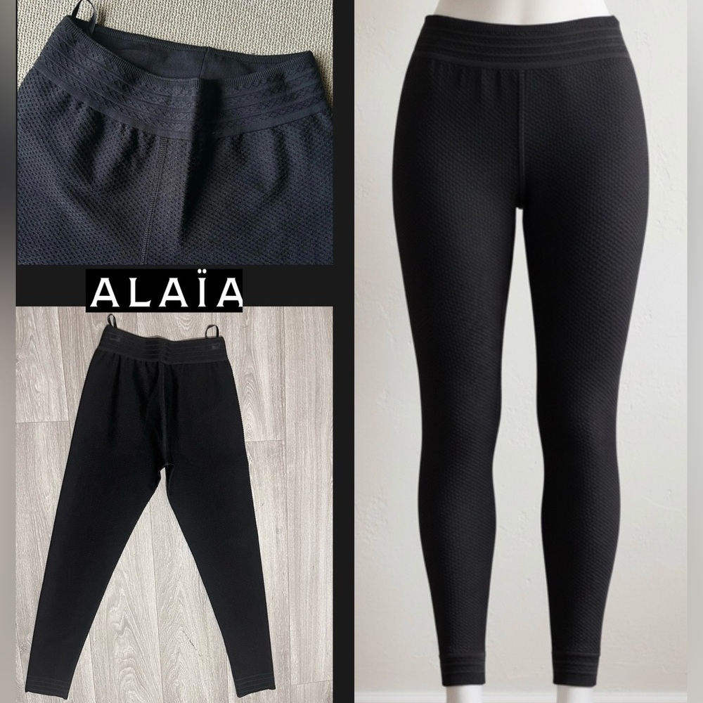 ALAÏA Alaia Paris Textured Knit Leggings Black Size 38 Designer Made In Italy